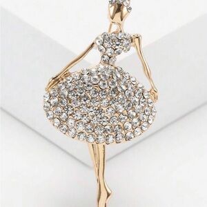Elegant Gold and Silver Crystal Dress Brooch